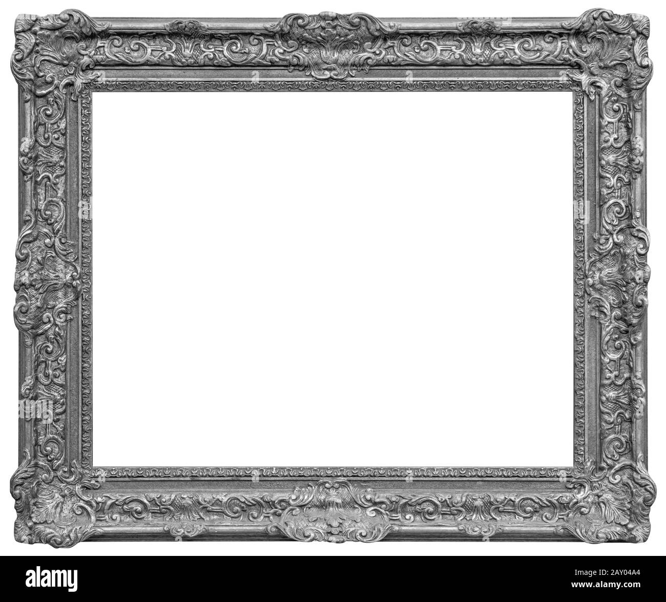 Rectangle ancien cadre en bois plaqué argent isolé sur fond blanc avec chemin de découpe Banque D'Images