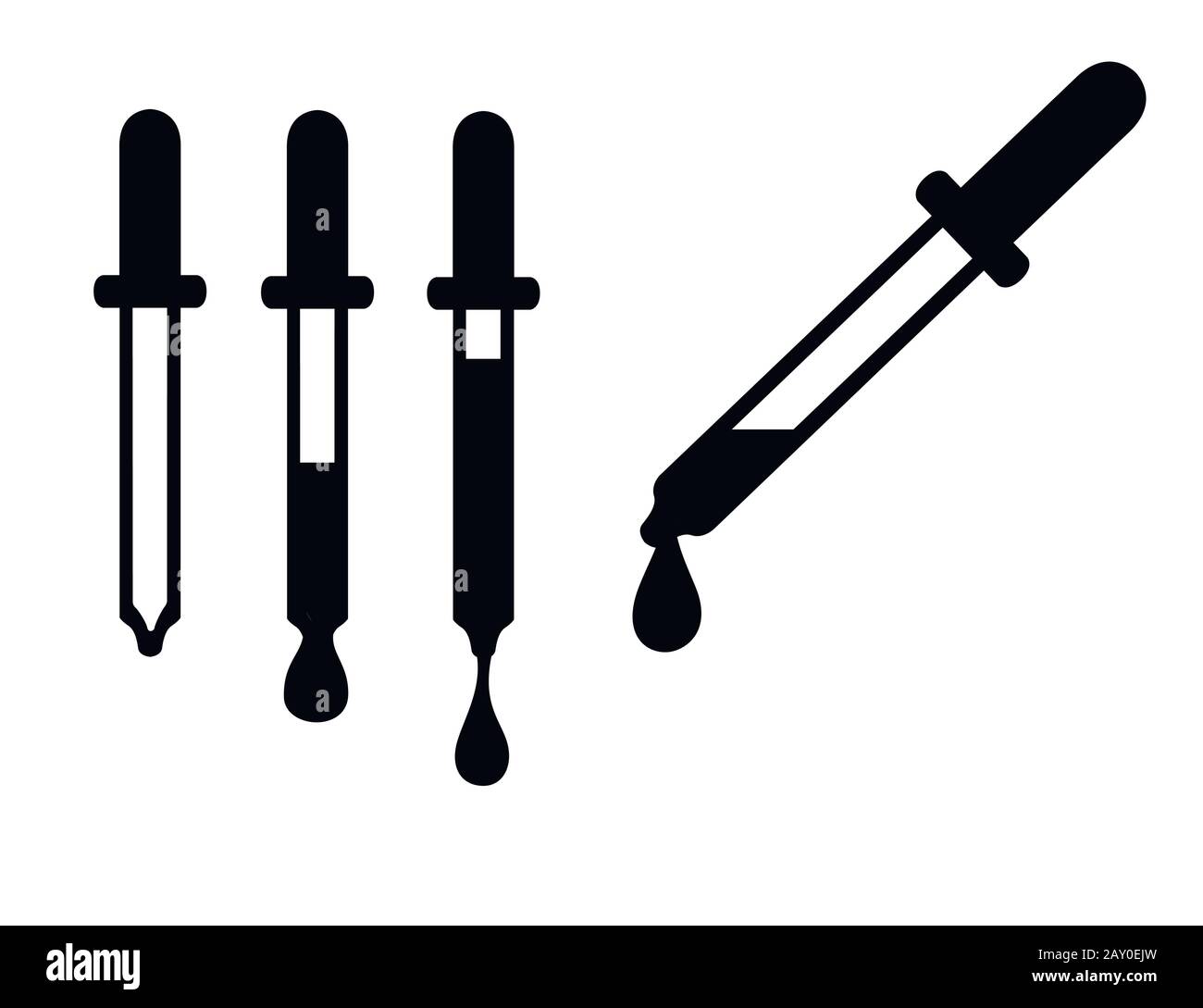 Pictogramme plat vectoriel de pipette médicale à pipette médicale, silhouetee noir isolé sur fond blanc. Illustration de Vecteur