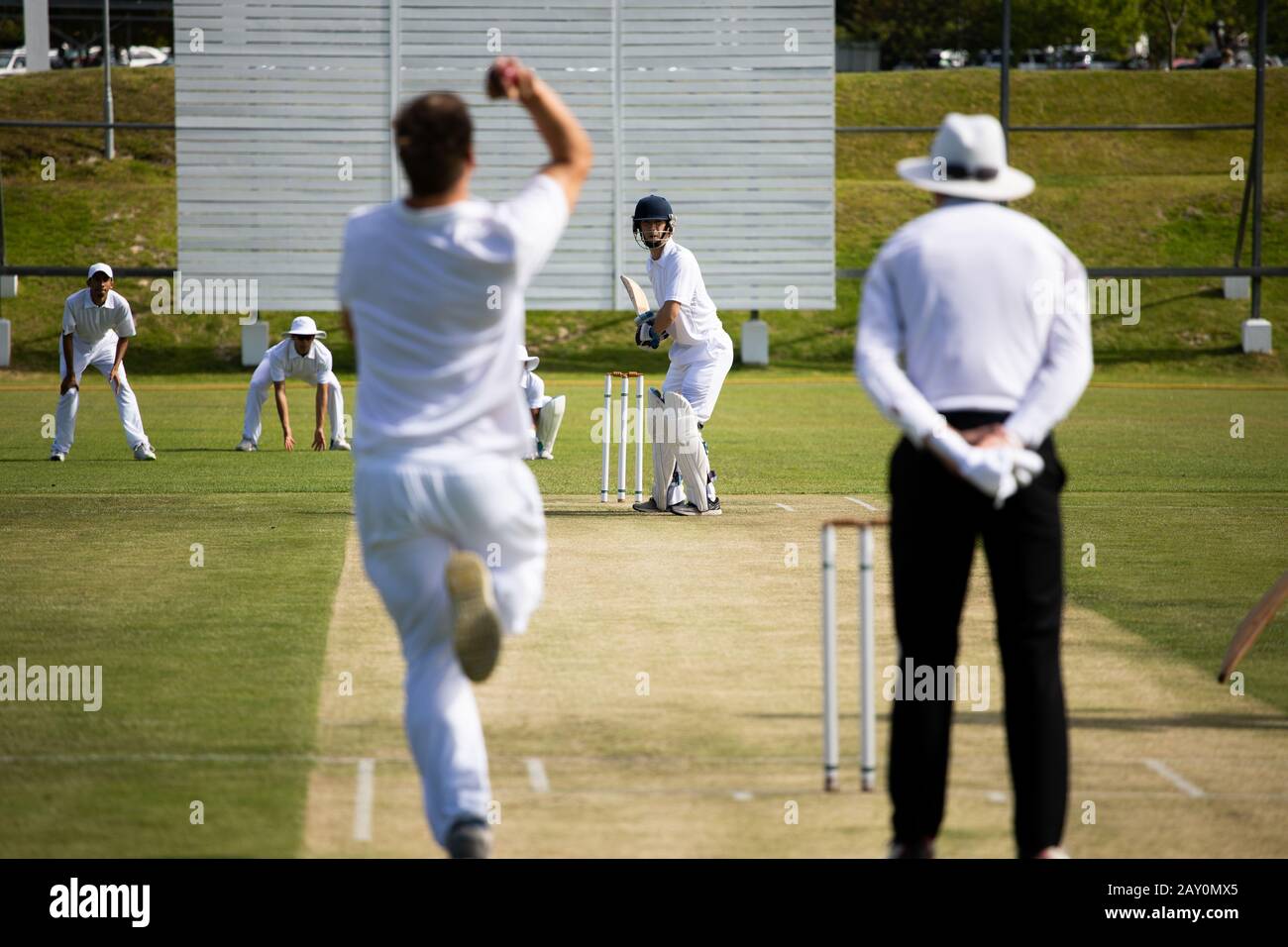 Entraînement des joueurs de cricket sur le terrain Banque D'Images