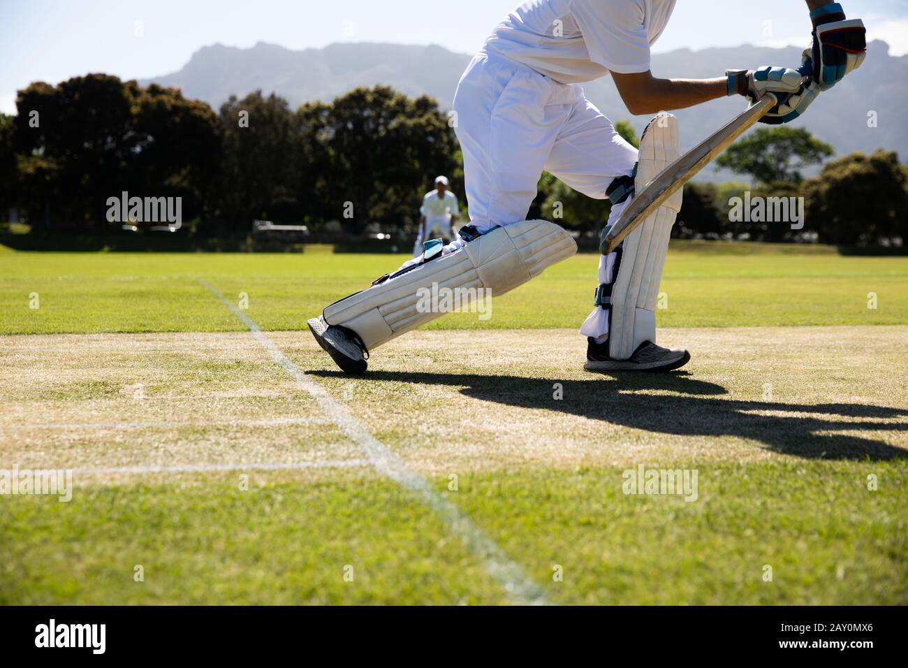 Joueur de cricket prenant des photos dans le ballon Banque D'Images
