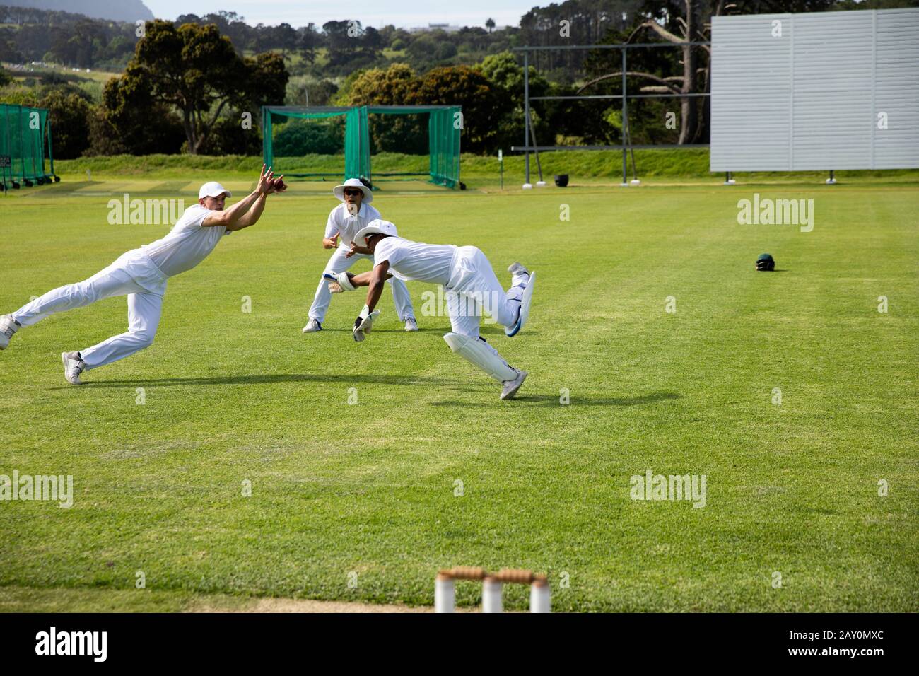 Entraînement des joueurs de cricket sur le terrain Banque D'Images
