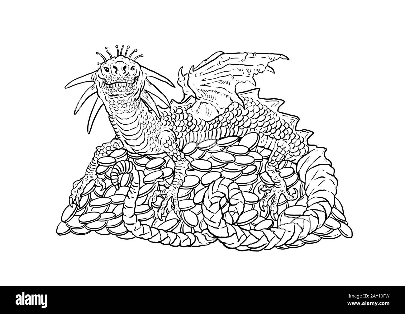 dragon garde sa page de couleur or illustration du contour feuille coloriage pour dessin photo stock alamy dinosaure