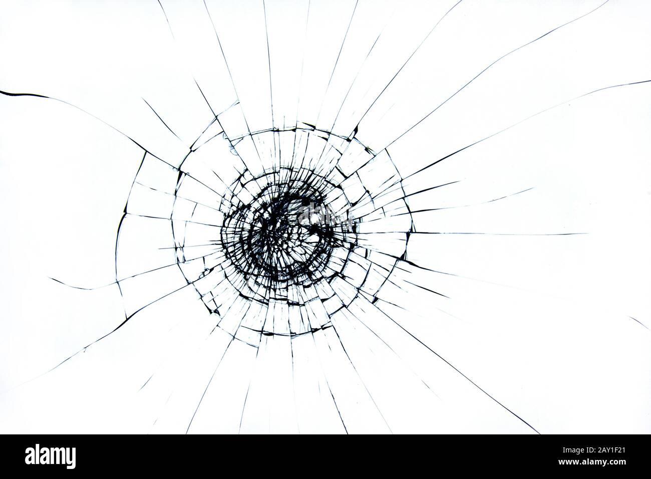 Texture de verre brisé fissuré. Fissures isolées sur blanc. Elément de concept pour la conception. Banque D'Images