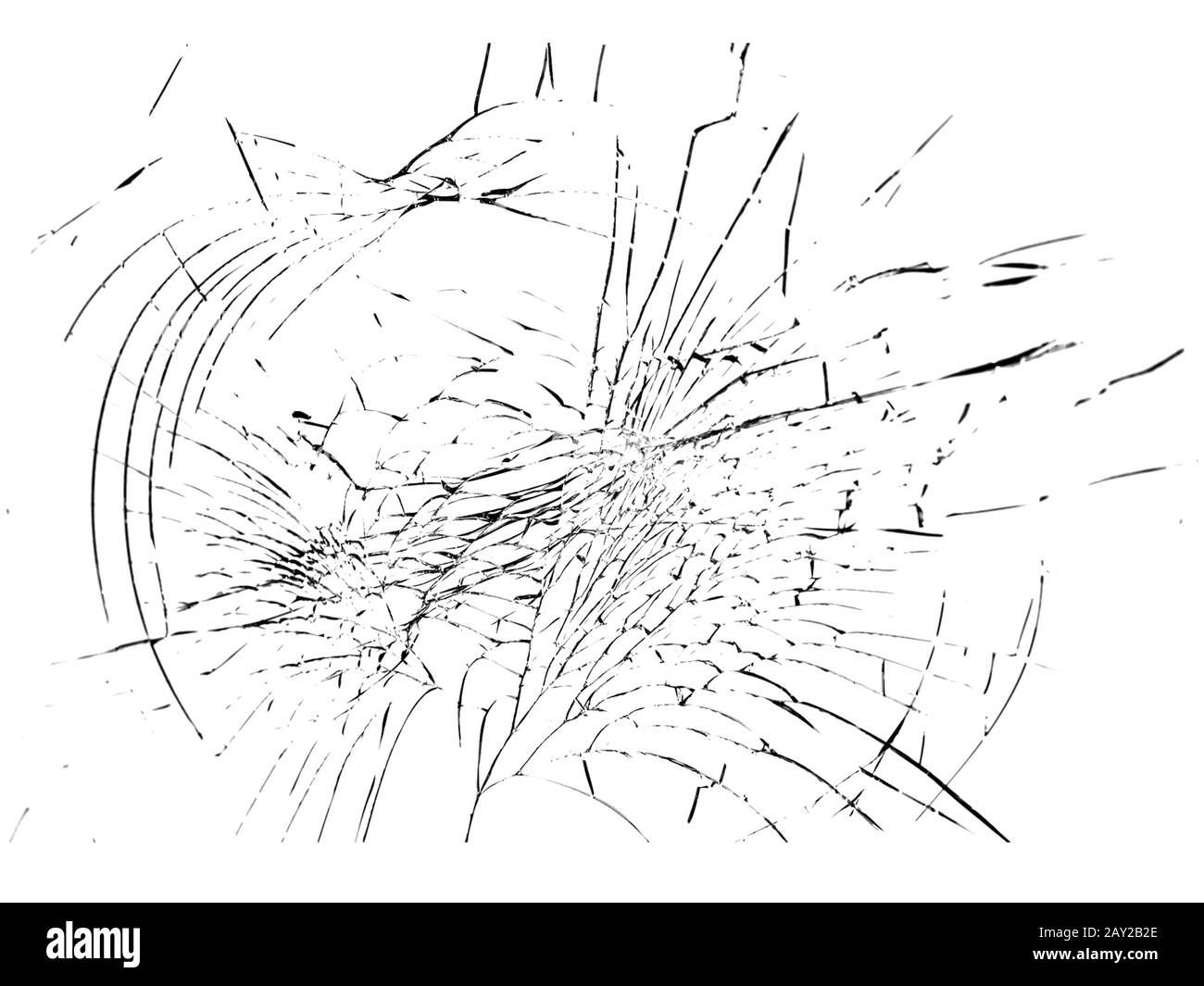 Fissures dans le verre. Verre cassé sur un arrière-plan blanc, objet de conception d'arrière-plan de texture Banque D'Images