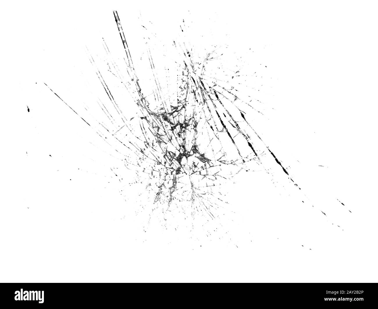 Fissures dans le verre. Verre cassé sur un arrière-plan blanc, objet de conception d'arrière-plan de texture Banque D'Images