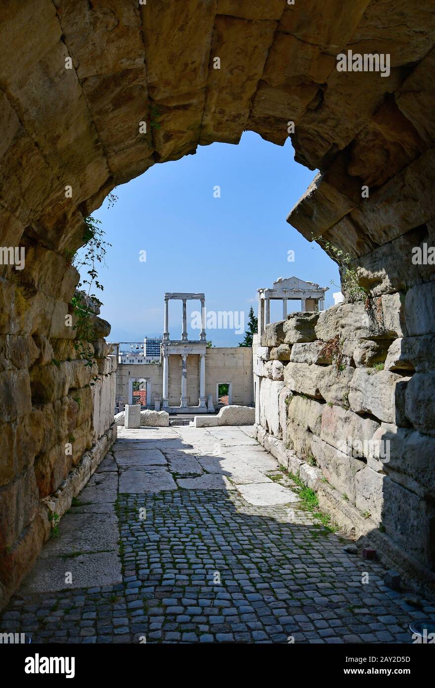 Plovdiv, Bulgarie - Juin 08, 2018 : amphithéâtre romain dans le quartier de la vieille ville, la ville est devenue capitale européenne de la Culture 2019 Banque D'Images