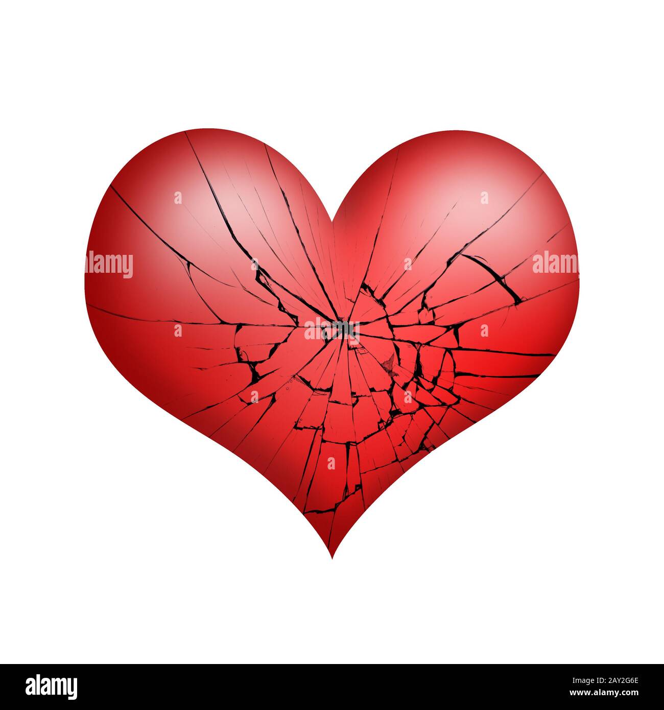 cœur brisé en trois dimensions, fissures dans le cœur. Saint Valentin. Amour Brisé. Banque D'Images