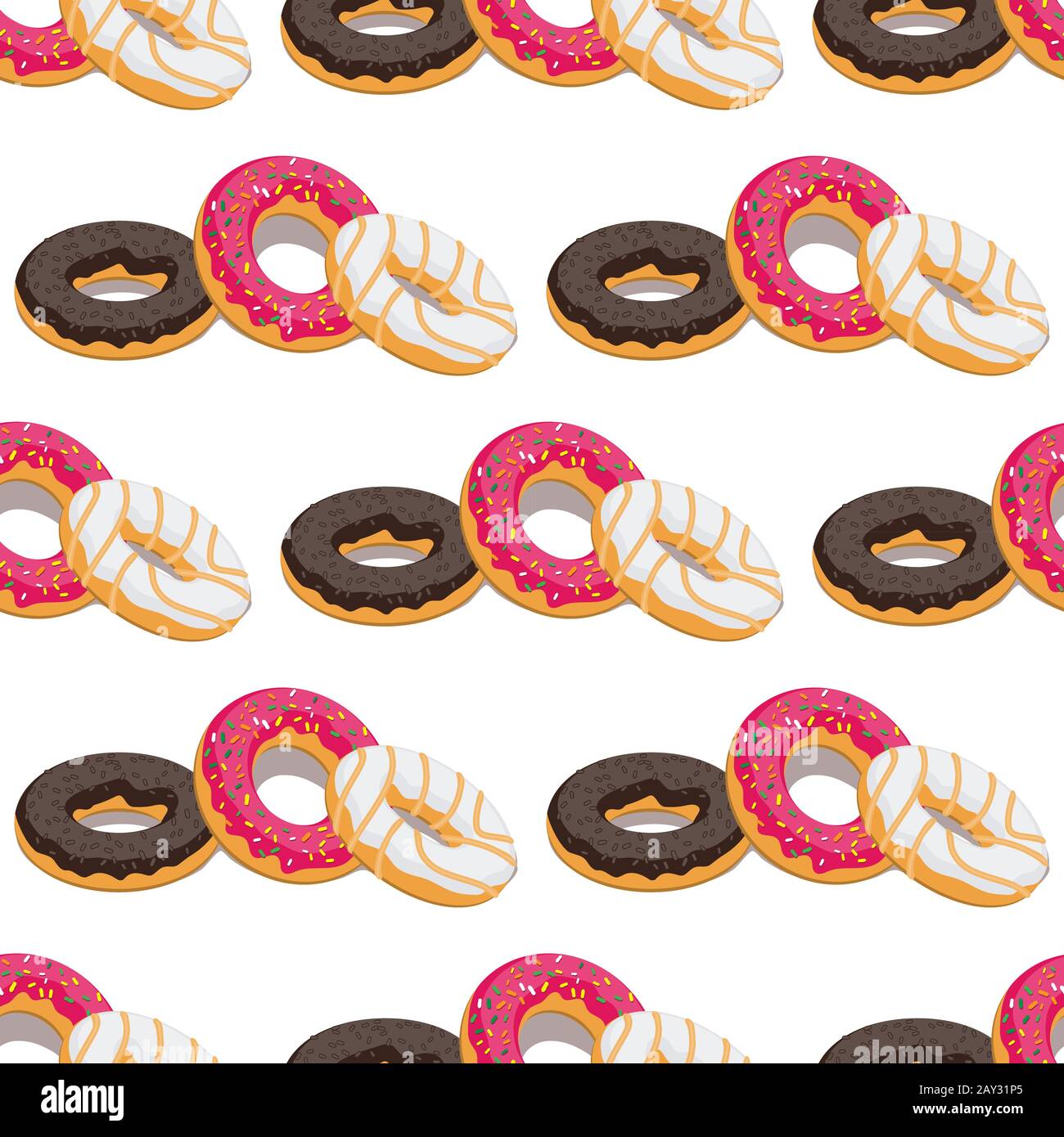 Modèle sans couture avec trois beignets glacés différents isolés sur un fond blanc. Image vectorielle Illustration de Vecteur