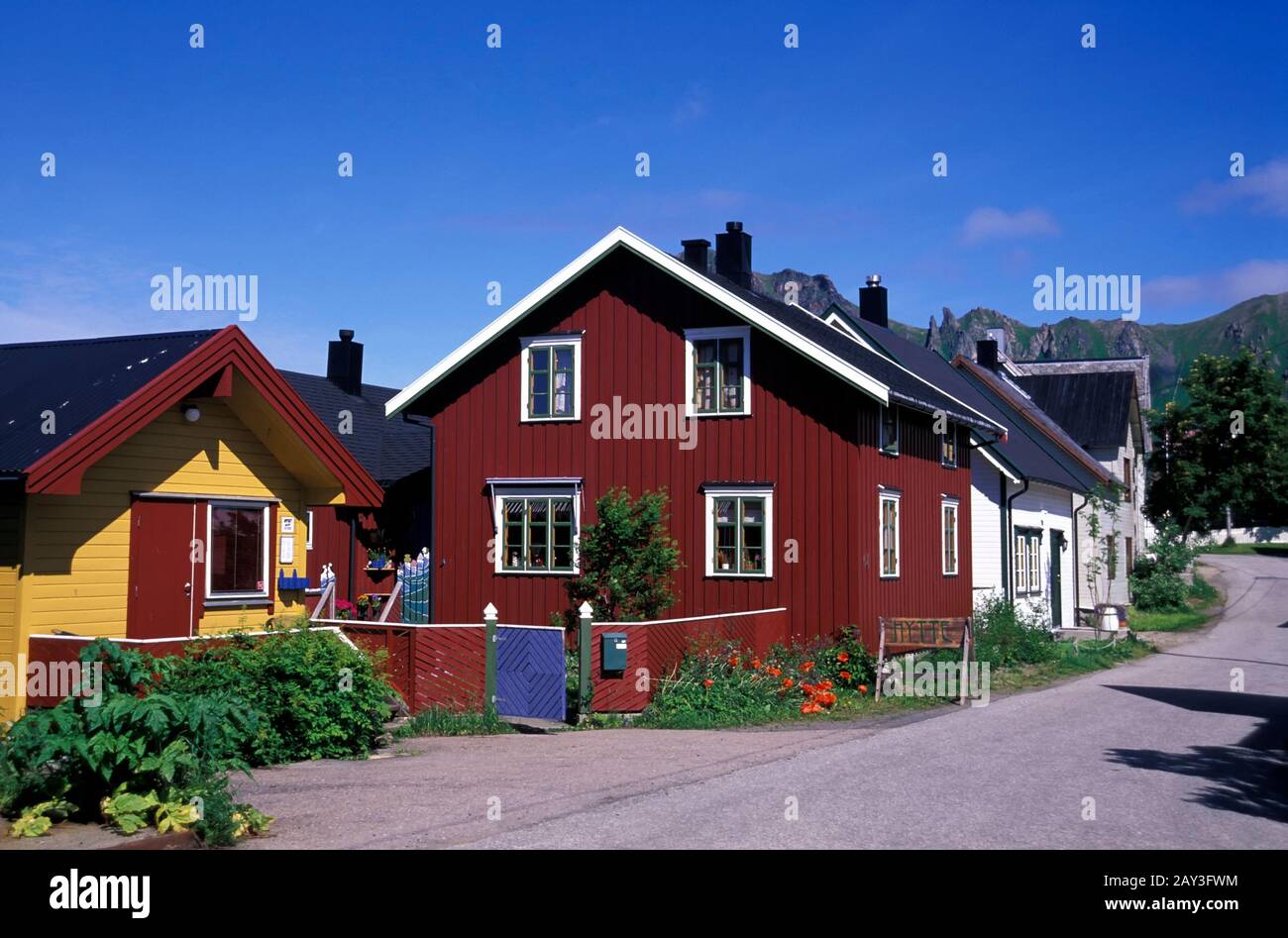 Maisons à Bleik, île d'Andoya, Vesteralen, Norvège Banque D'Images