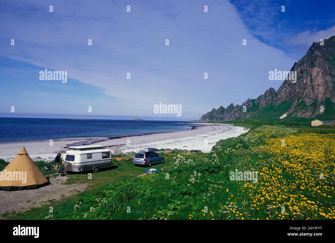 Camping près de Bleik, île d'Andoya, Vesteralen, Norvège Banque D'Images