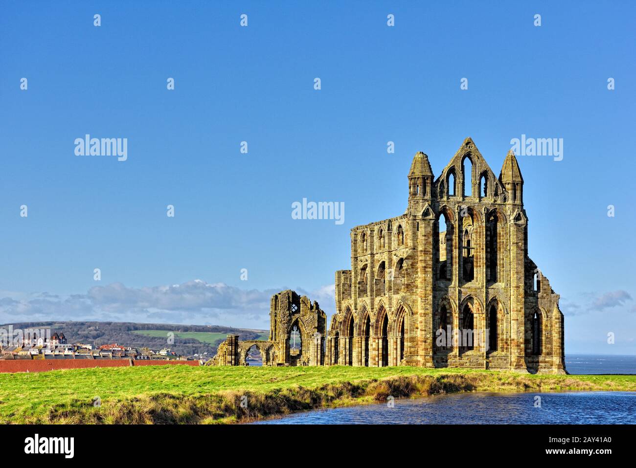 Ruine de l'abbaye de Whitby, Yorkshire du Nord, Angleterre, Royaume-Uni Banque D'Images