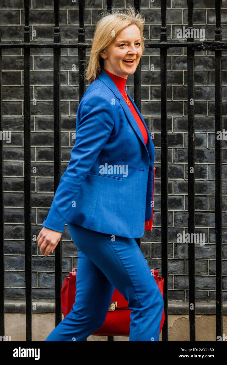 Londres, Royaume-Uni. 14 février 2020. Le député de la RT-Hon Elizabeth Truss demeure secrétaire d'État et présidente du Conseil du commerce, et ministre des femmes et Des Équialités - les ministres arrivent pour la première réunion du Cabinet après le remaniement de Boris Johnson, Downing Street. Crédit: Guy Bell/Alay Live News Banque D'Images