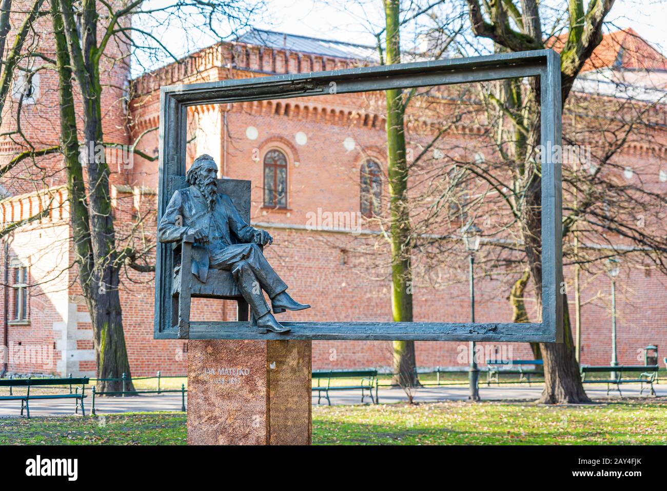 La statue de Jan Matejko, Cracovie, Pologne Banque D'Images