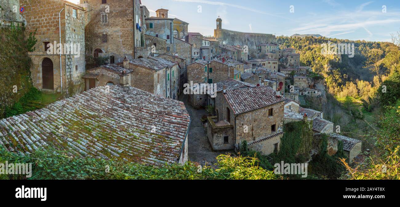 Sorano - Etruscan Tuff City, Toscane, Italie Banque D'Images