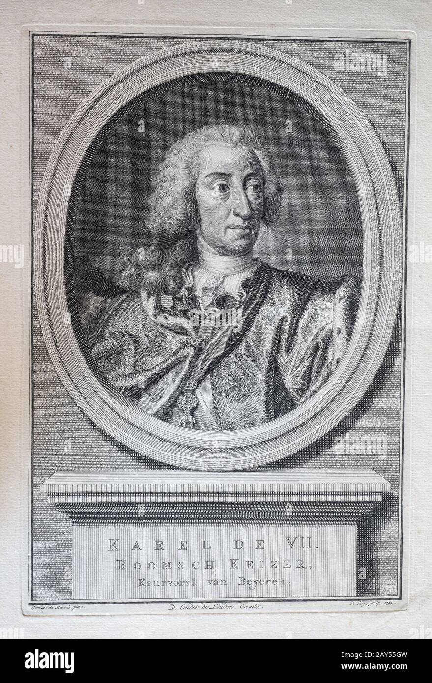 Charles VII, empereur Saint-Romain et Prince-électeur de Bavière, Copperplate Portrait 1742 Banque D'Images