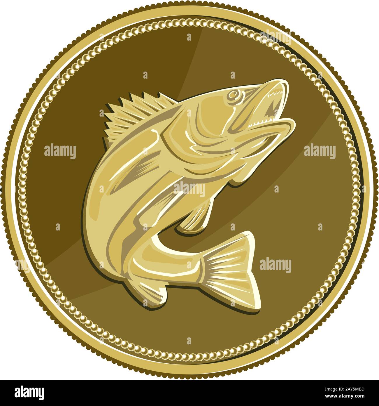 Pièce d'or de Barramundi Retro Banque D'Images