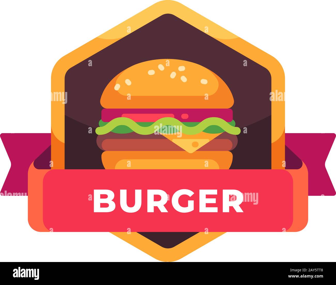 Délicieux hamburger avec fromage et salade. Étiquette Fast food Illustration de Vecteur