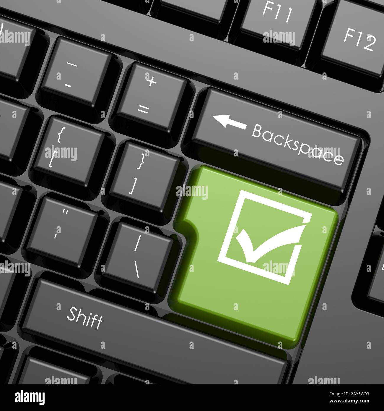 Bouton entrée verte avec crochet sur clavier noir, isolé Photo Stock - Alamy