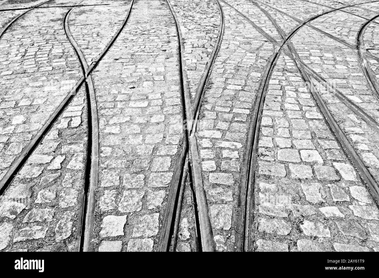 plusieurs voies ferroviaires en noir et blanc Banque D'Images