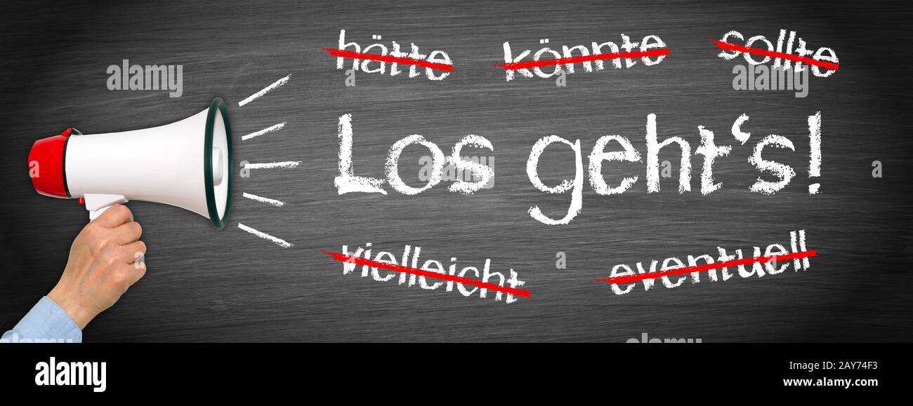 Voilà - Megaphone avec la main et le texte Banque D'Images