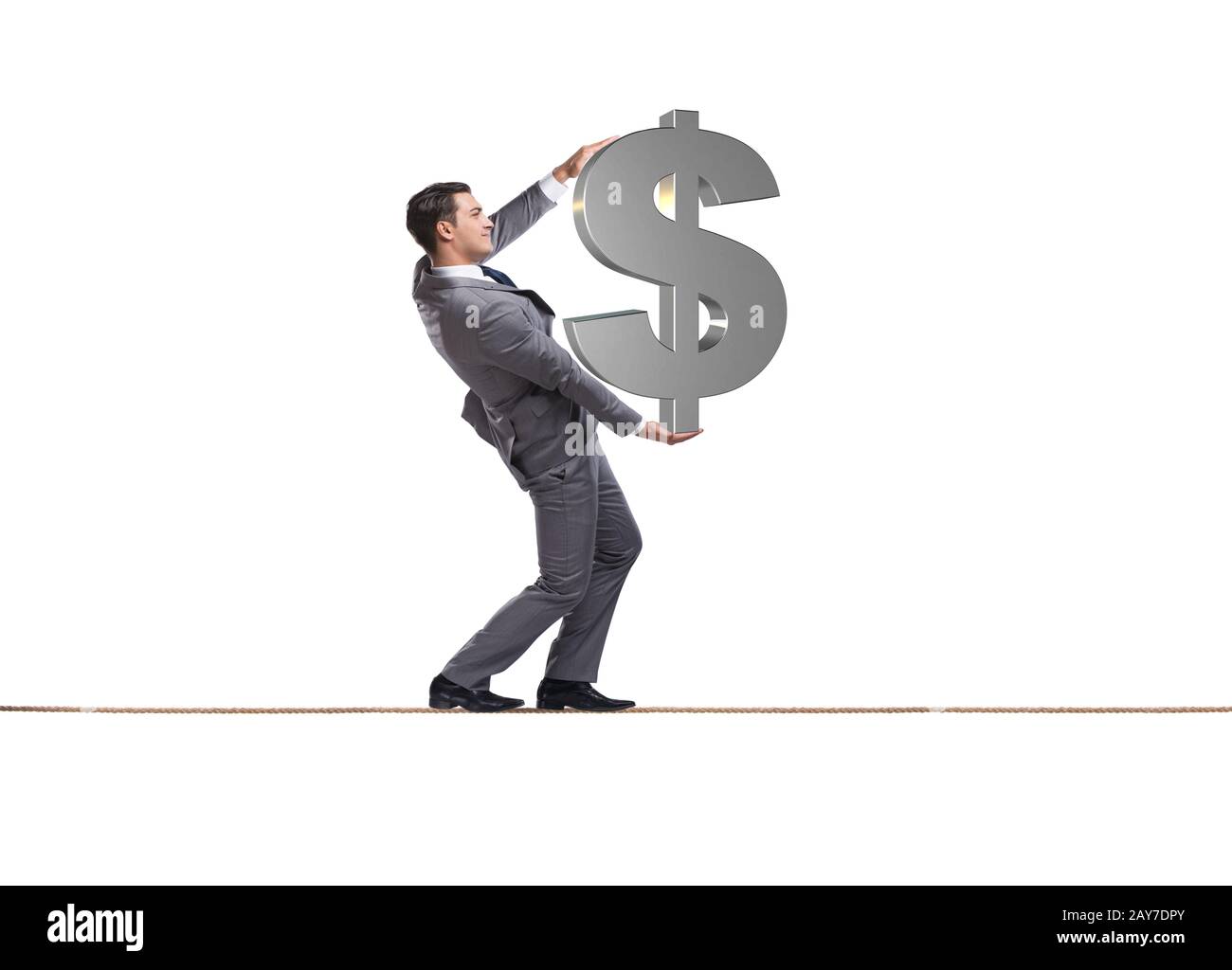 Businessman walking funambule avec dollar sign Banque D'Images