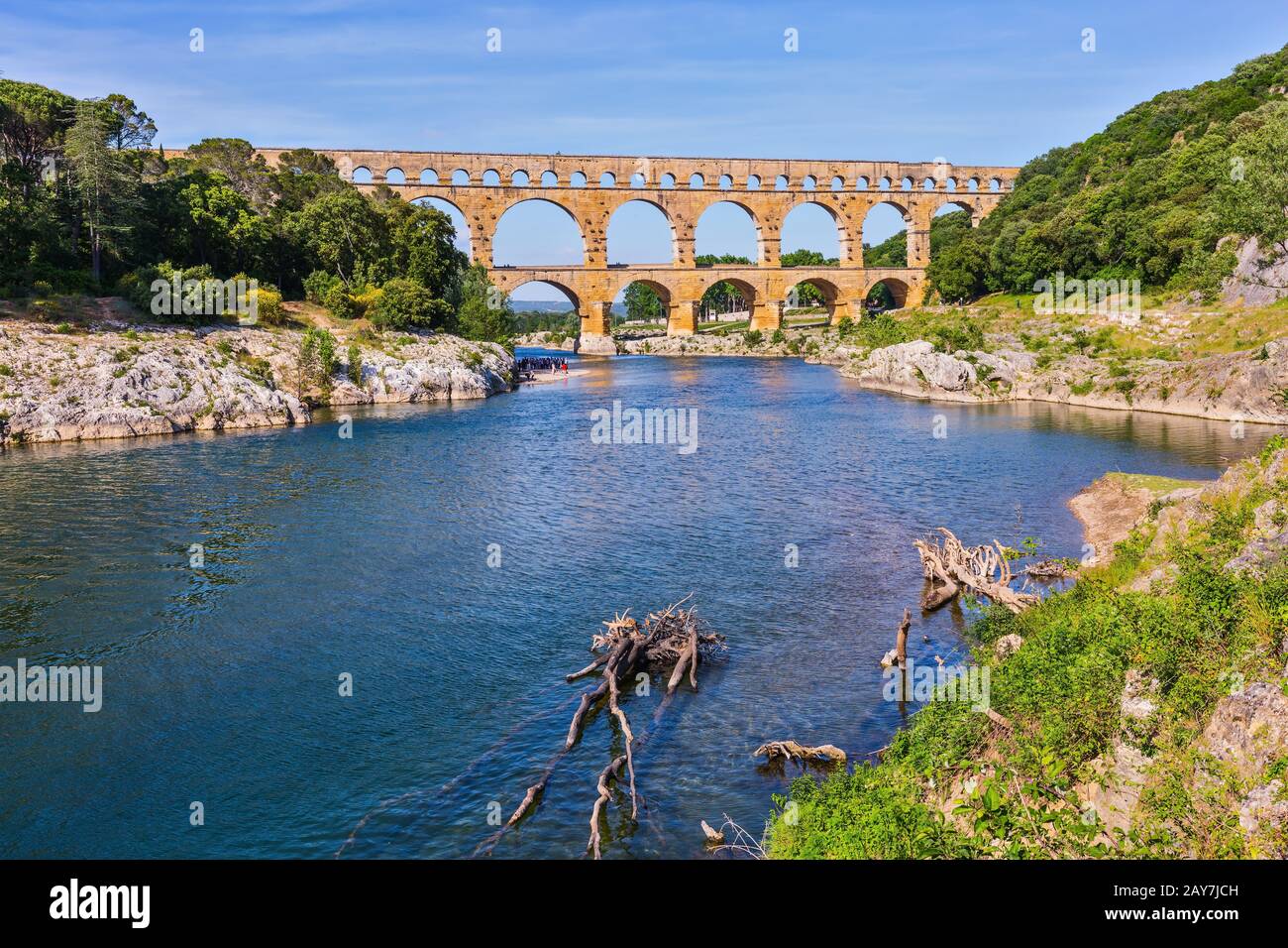 Le Pont du Gard a été construit à l'époque romaine sur la rivière Gardon Banque D'Images