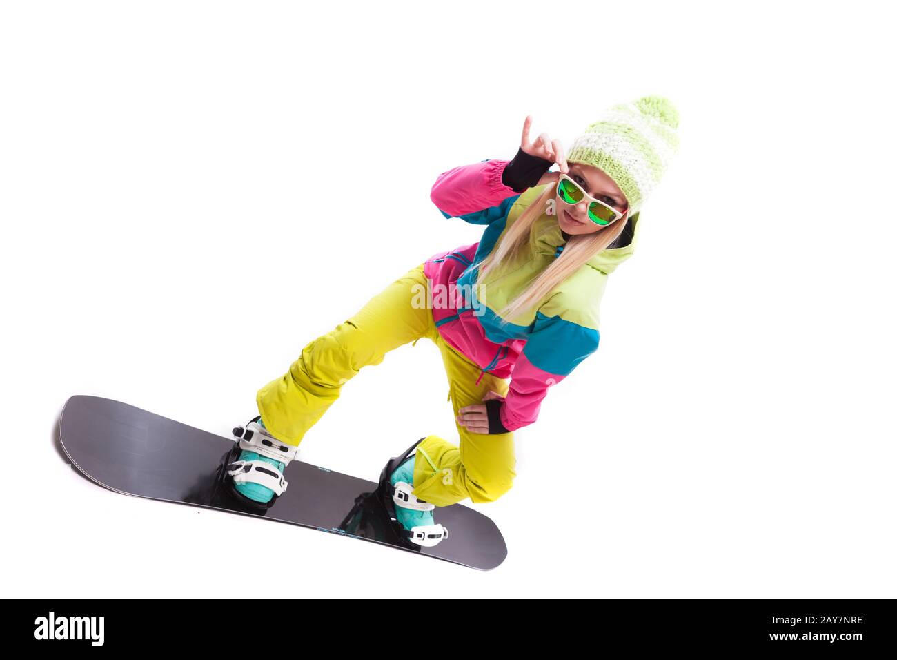 Beauté jeune femme en combinaison de ski et snowboard ride lunettes Banque D'Images