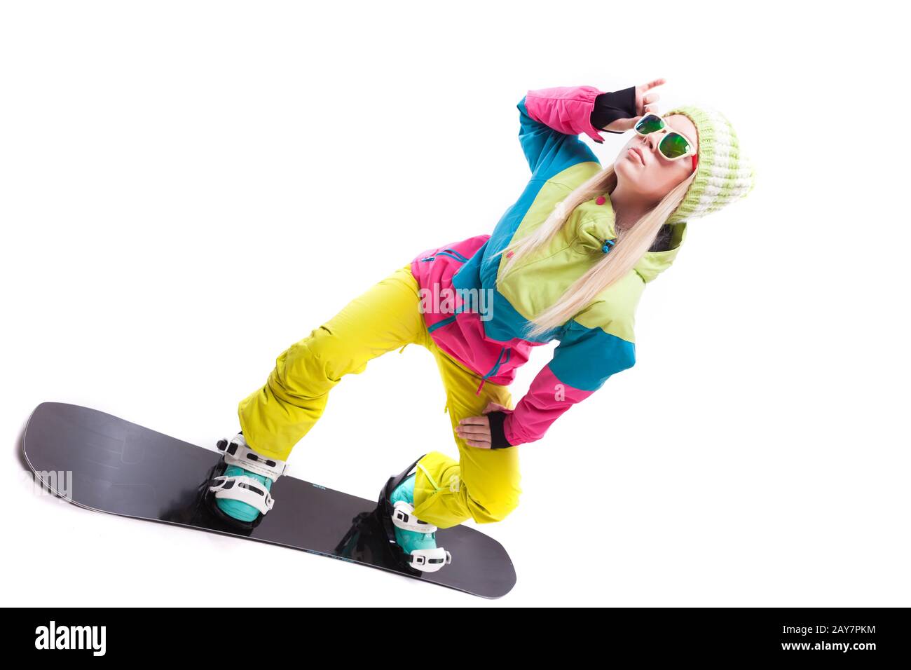 Beauté jeune femme en combinaison de ski et snowboard ride lunettes Banque D'Images