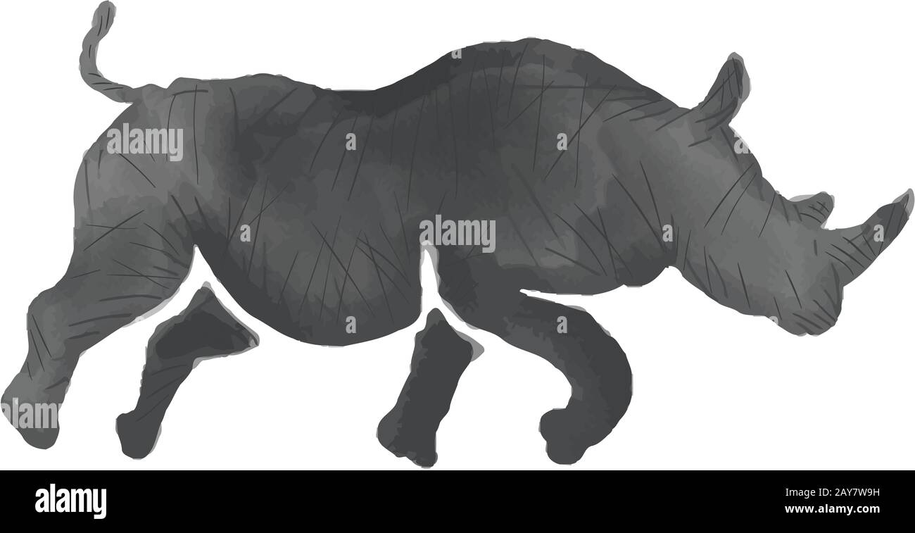 Silhouette rhinocéros tournant aquarelle Banque D'Images