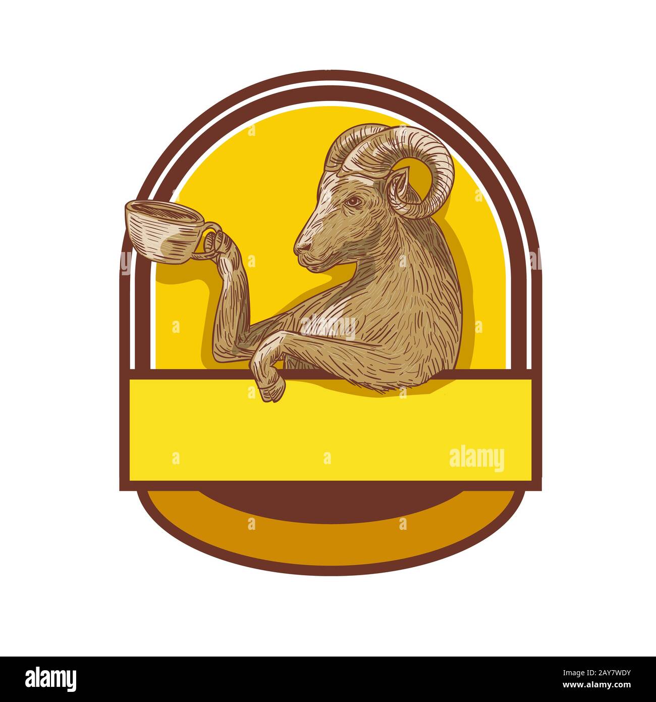 Ram Goat café potable Crest Dimensions Banque D'Images