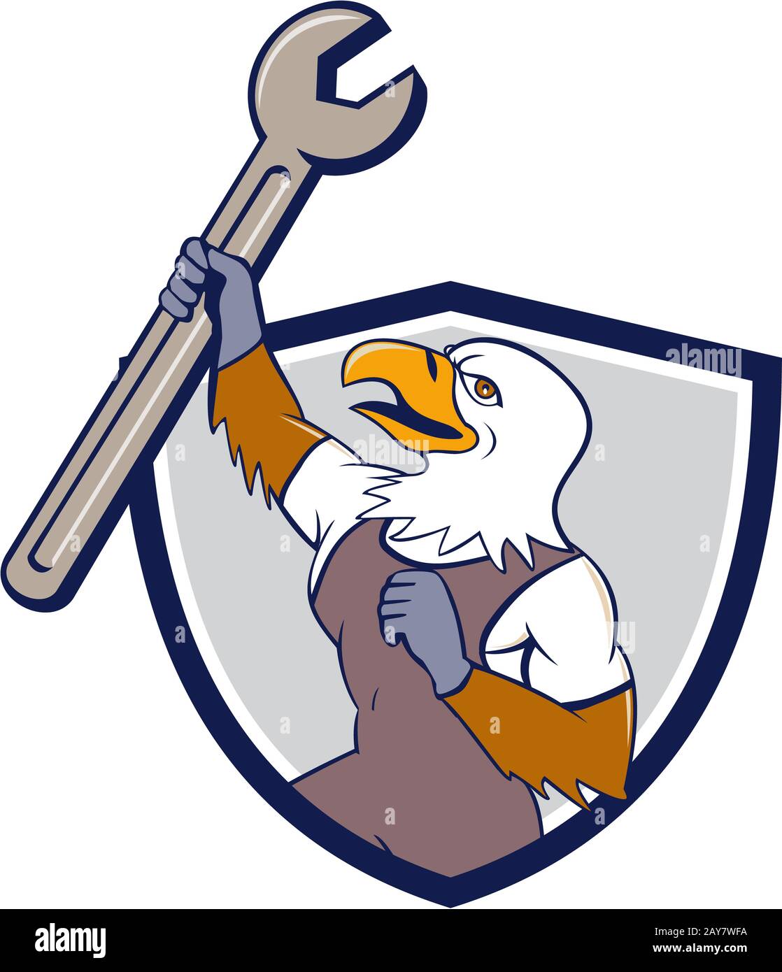 Clé de mécanicien Bald Eagle Crest Cartoon Banque D'Images