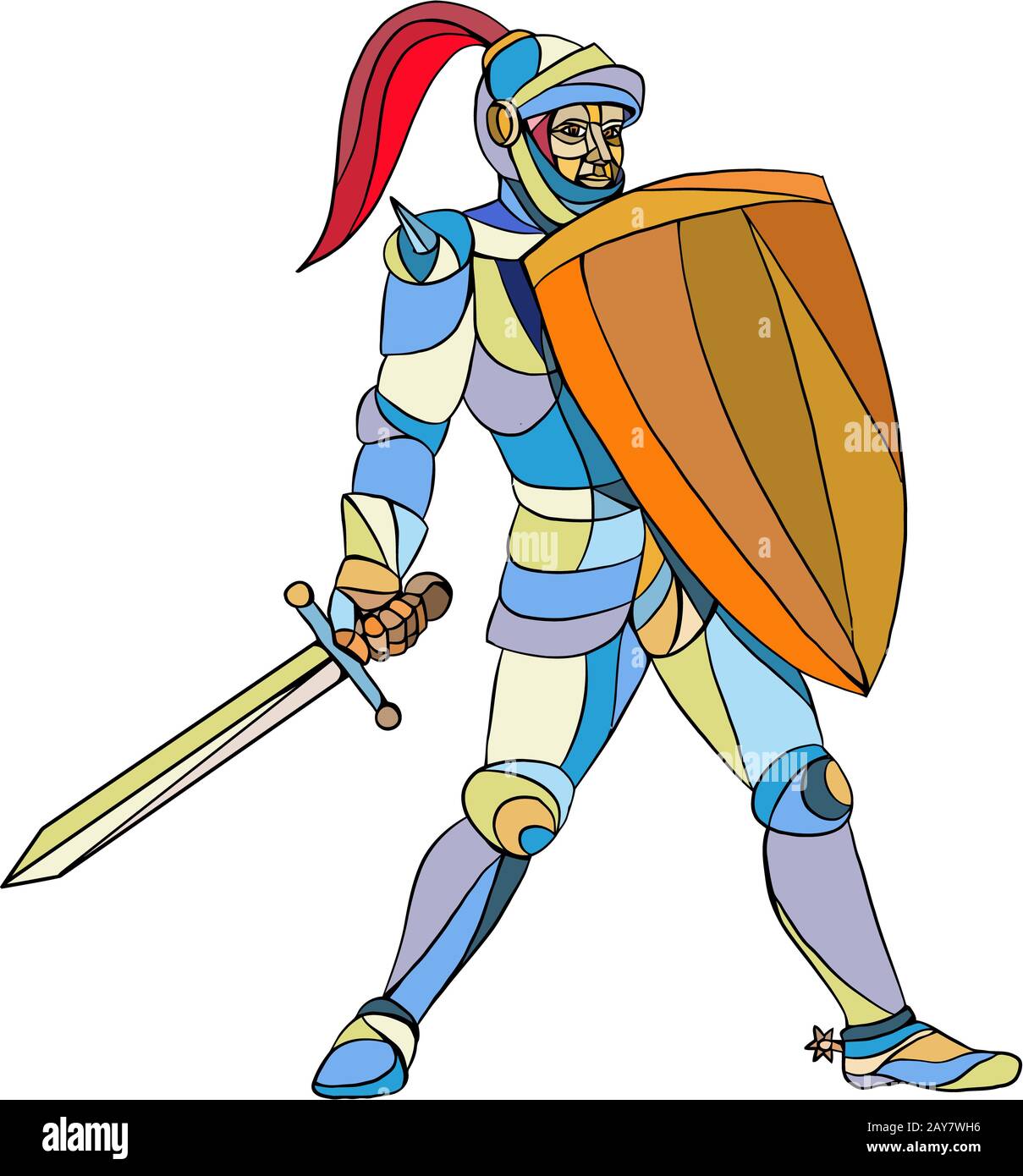 Armure complète de chevalier avec épée défendre Mosaic Banque D'Images