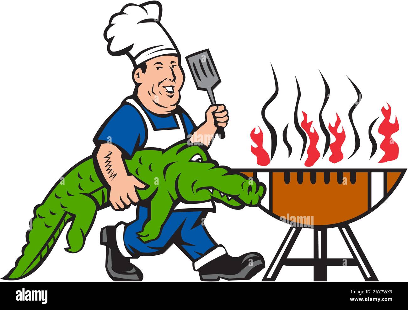 Spatule Alligator Chef barbecue Cartoon Banque D'Images