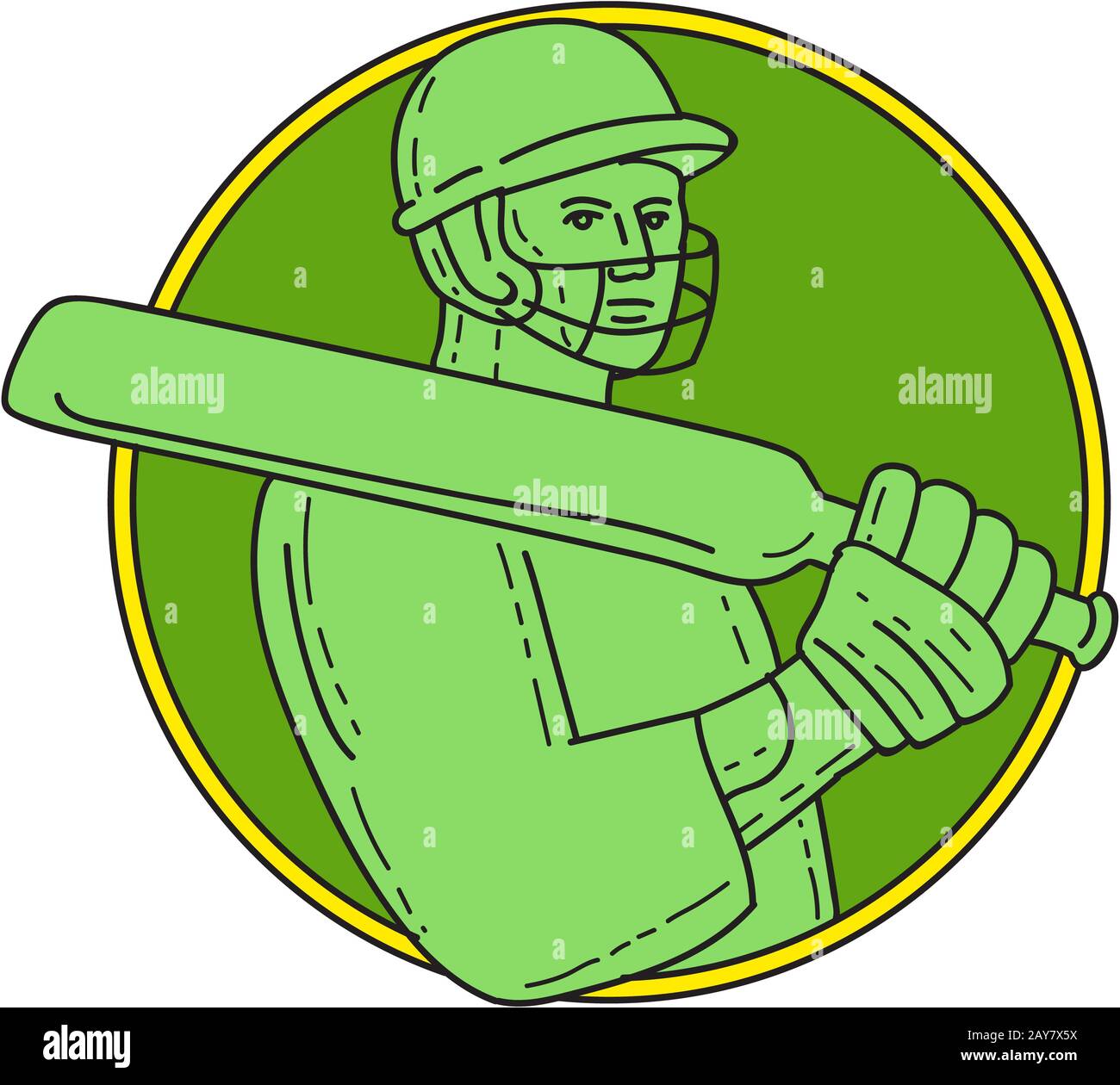 Joueur de Cricket Cercle batteur ligne mono Banque D'Images