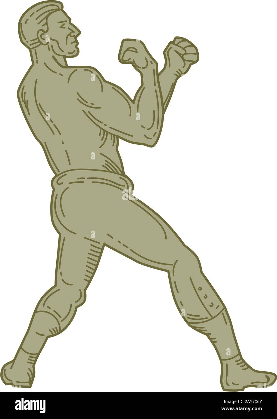 Position de combat Boxer Vintage ligne mono Banque D'Images
