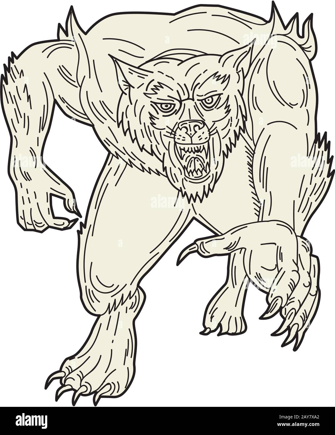Loup-garou Monster tournant ligne mono Banque D'Images