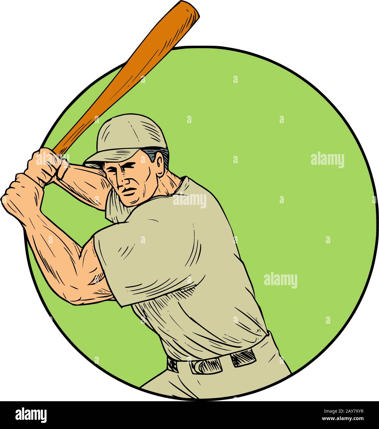 Baseball Player Batting Dessin Cercle Position Banque D'Images