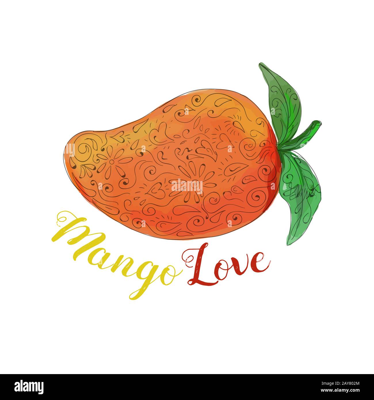 Mango Fruit Amour Mandala Aquarelle Banque D'Images