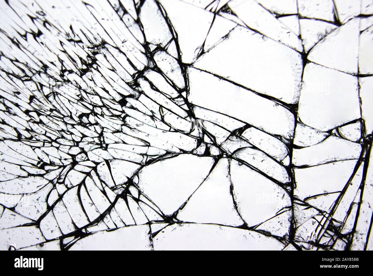Fissures et lignes sur le verre cassé à l'impact. Banque D'Images