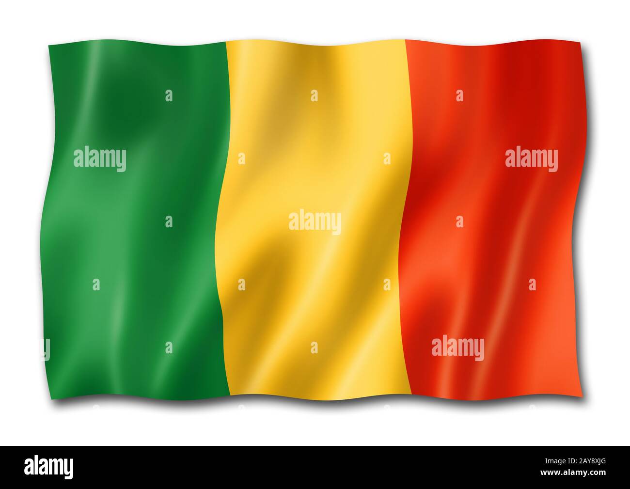 Drapeau malien isolé sur blanc Banque D'Images