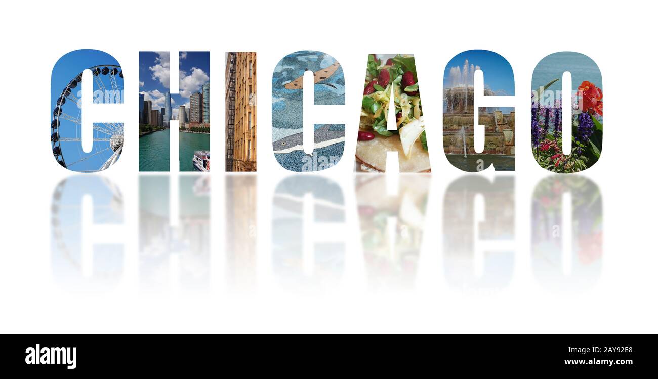 Collage de Chicago sur blanc Banque D'Images