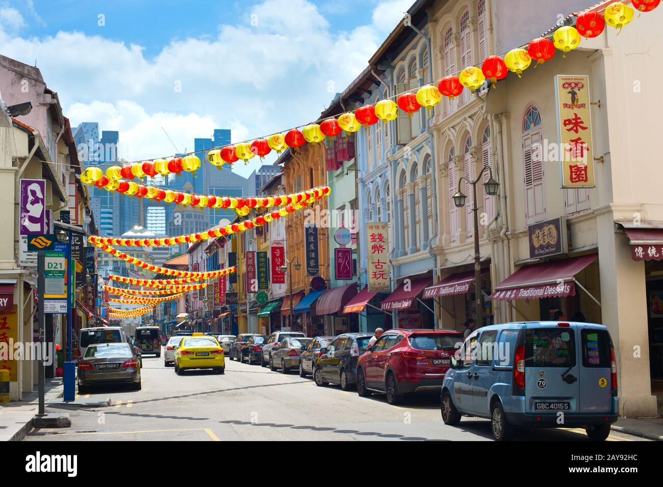 Rue Chinatown décorée à Singapour Banque D'Images