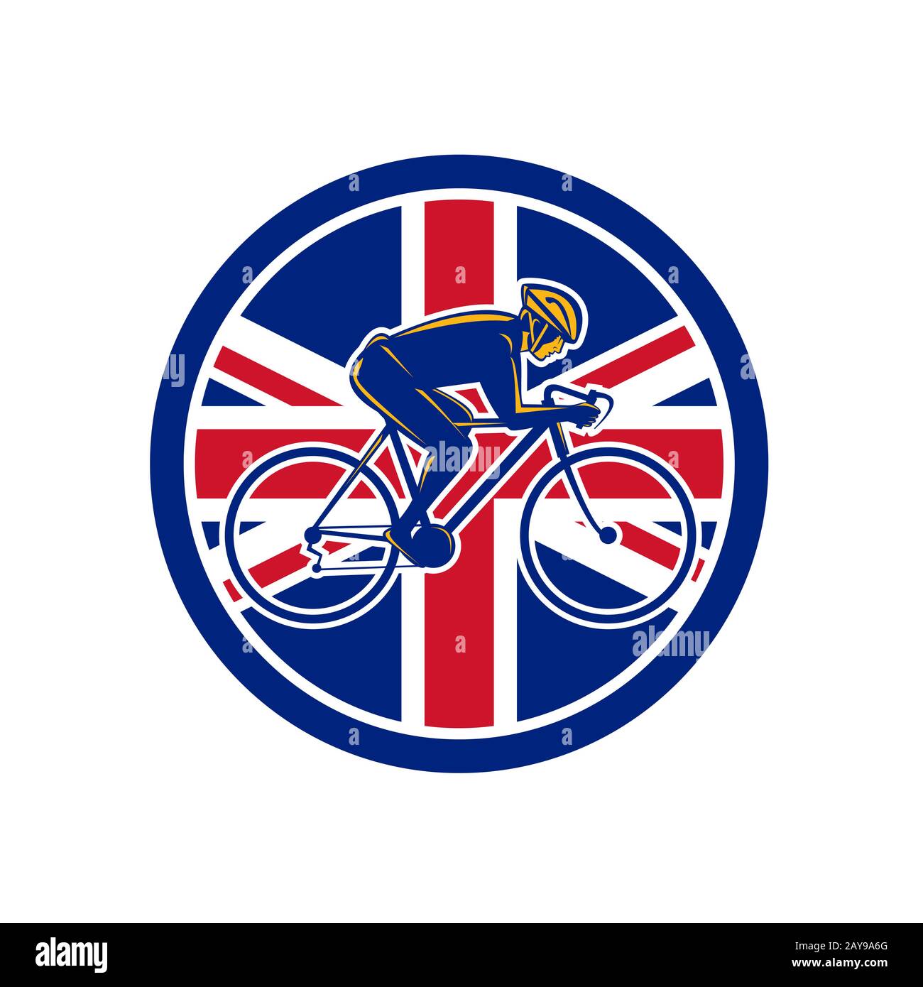 Vélo Cycliste britannique sur l'icône du drapeau Union Jack Banque D'Images