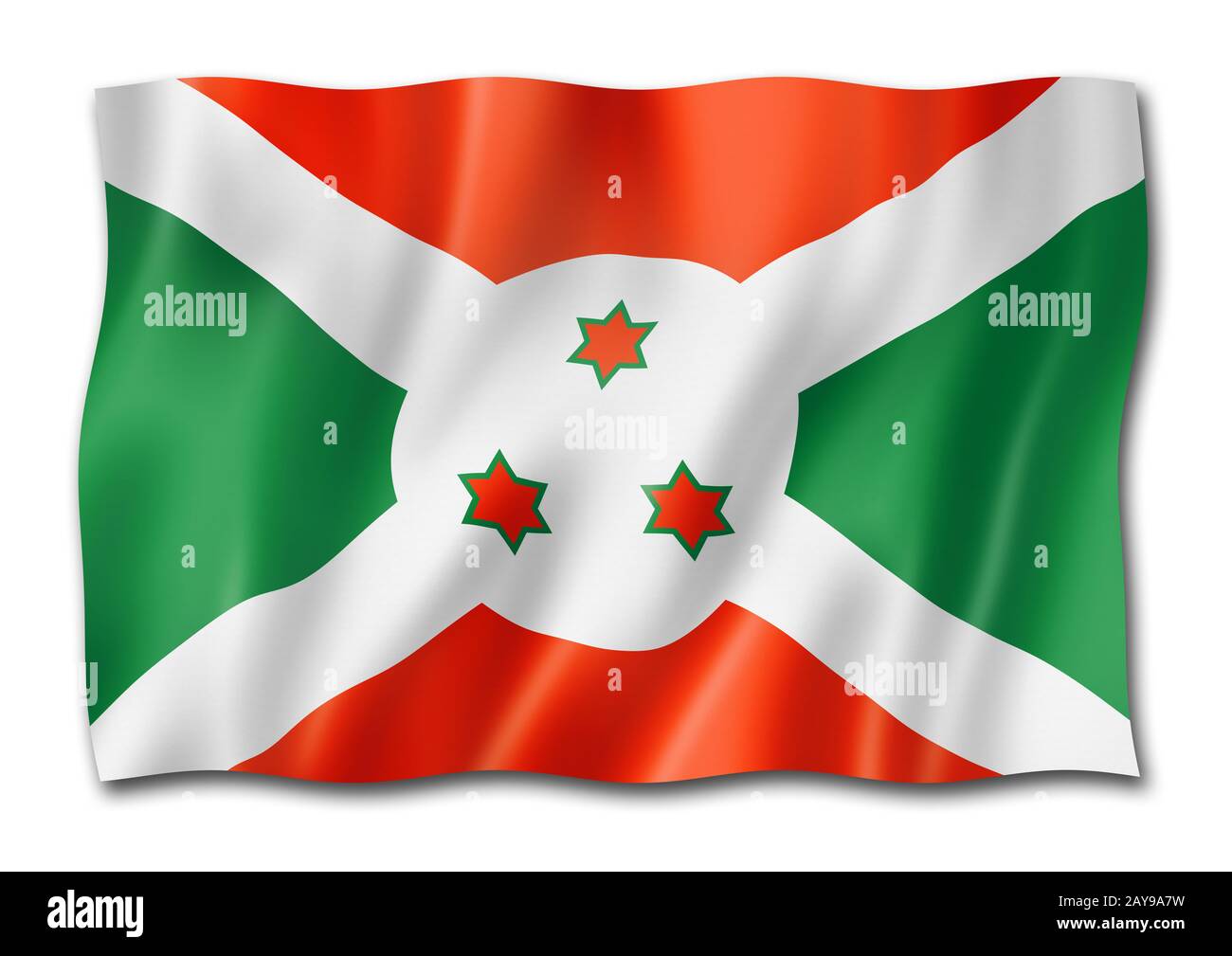 Drapeau burundais isolé sur blanc Banque D'Images