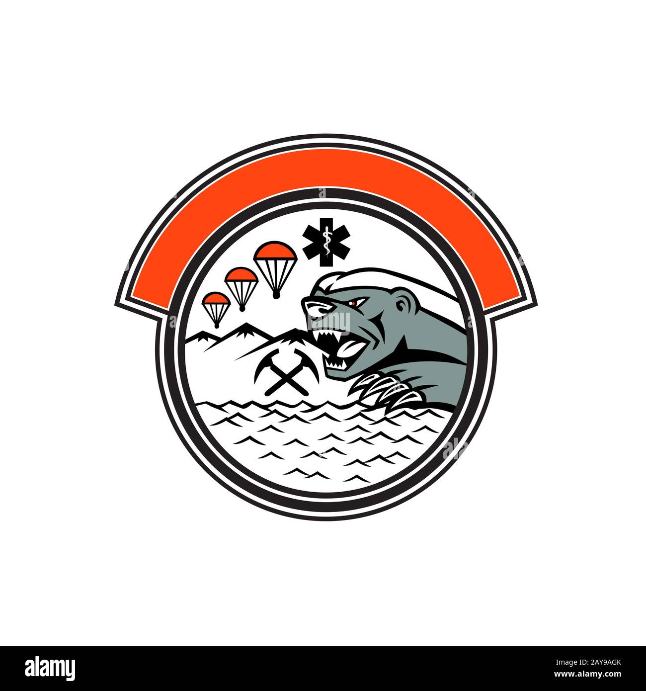 Sea Air Mountain Rescue miel Badger Mascot Banque D'Images