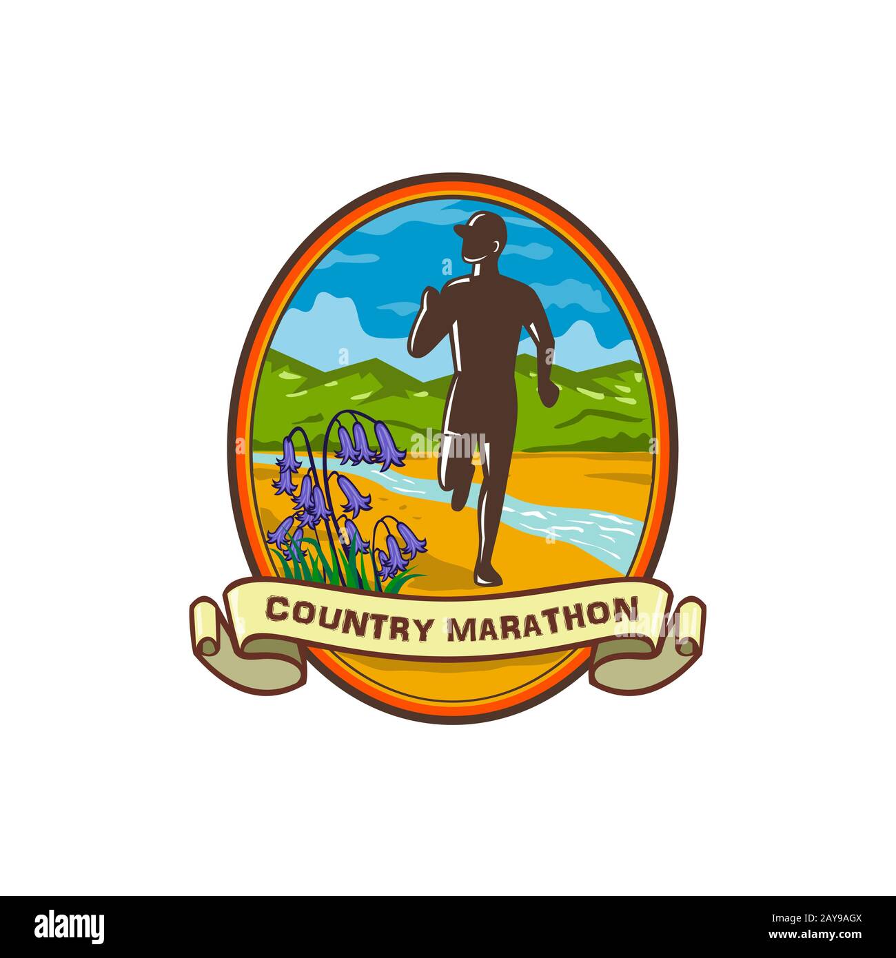 Country Marathon Run Oval Retro Banque D'Images