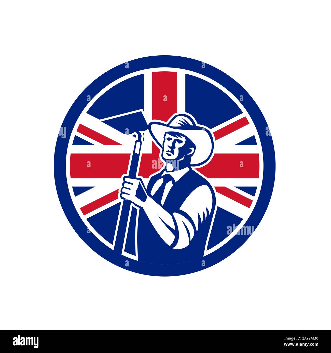 L'agriculteur biologique britannique sur l'icône du drapeau Union Jack Banque D'Images