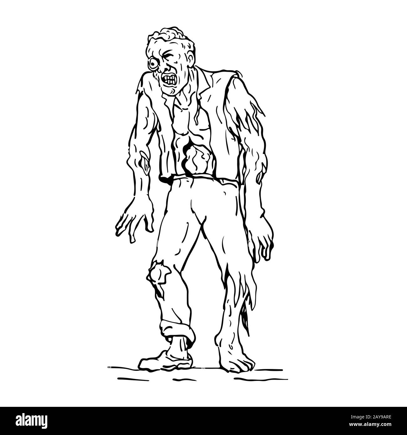 Zombie Walking Front Dessin Banque D'Images