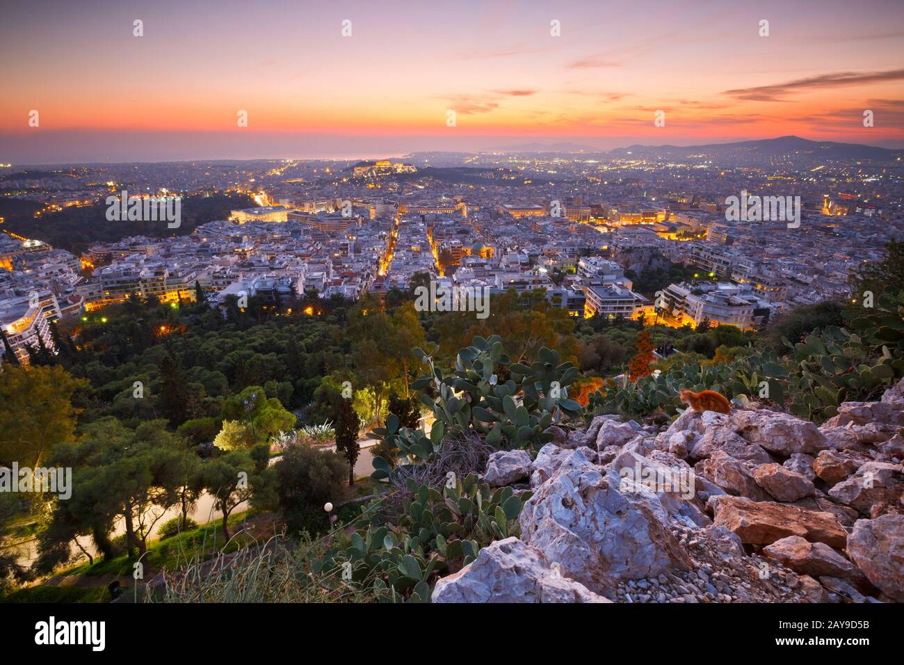 Vue d'Athènes depuis la colline du Lycabette, Grèce. Banque D'Images
