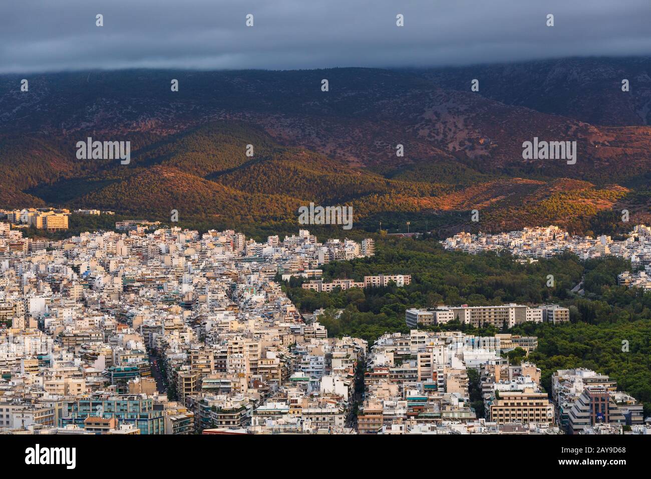 Vue de l'est de la colline du Lycabette Athènes, Grèce. Banque D'Images